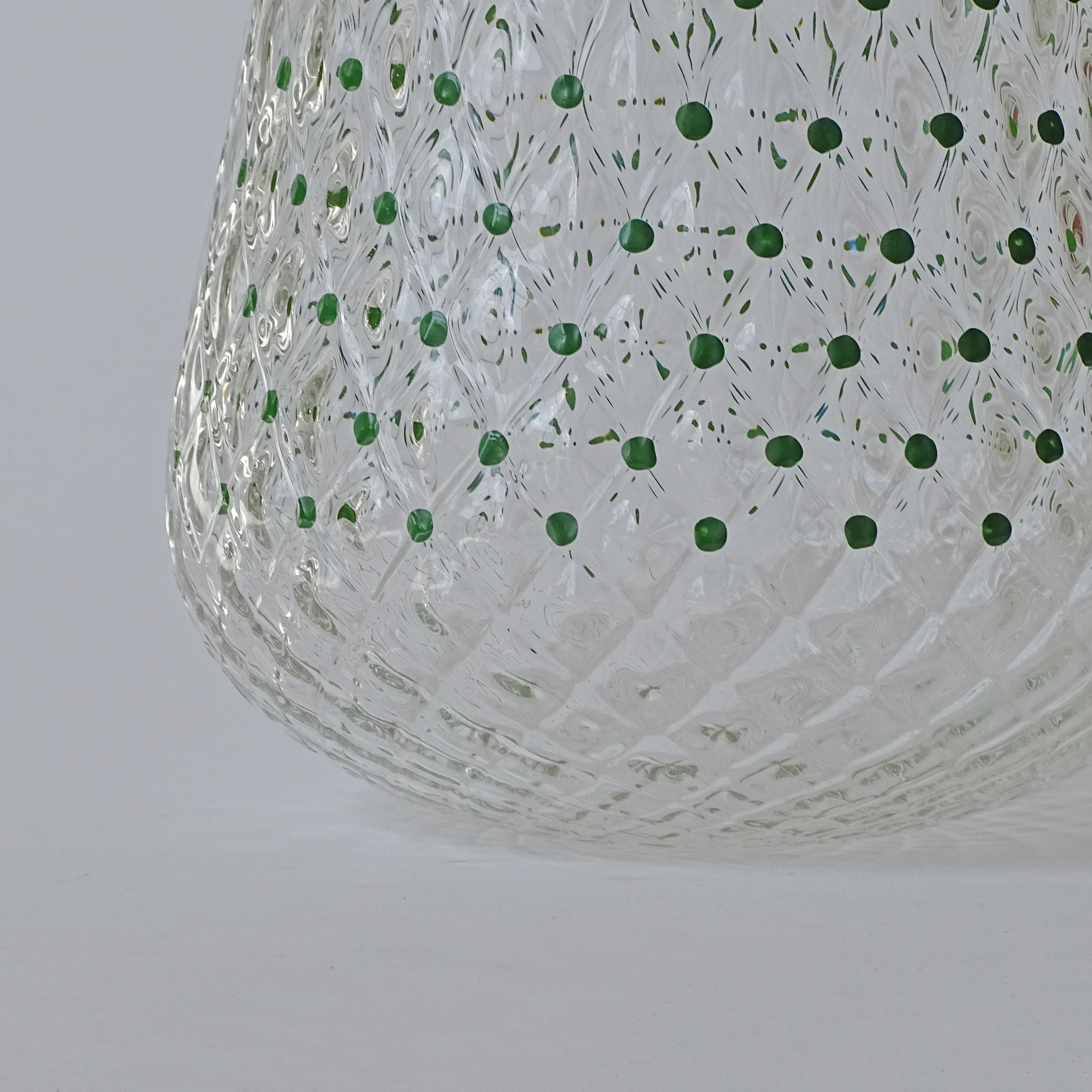 Murano 1960s Blown Glass Table Lamp with Green Enamel Dots. For Sale 1