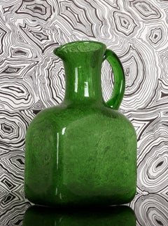 Murano 1970s elegant blown glass pitcher green bubble glass - a good mood jar