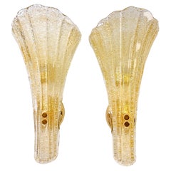 Murano 1990s pair of large graniglia art glass sconces "Murano Due" marked.