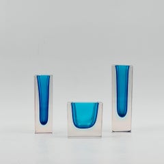 Murano 60s Sommerso Handmade Glass Block Vases Trio - Mid Century Design