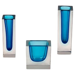 Murano 60er Sommerso Handgefertigte Glasblockvasen aus Muranoglas Trio - Mid-Century Design
