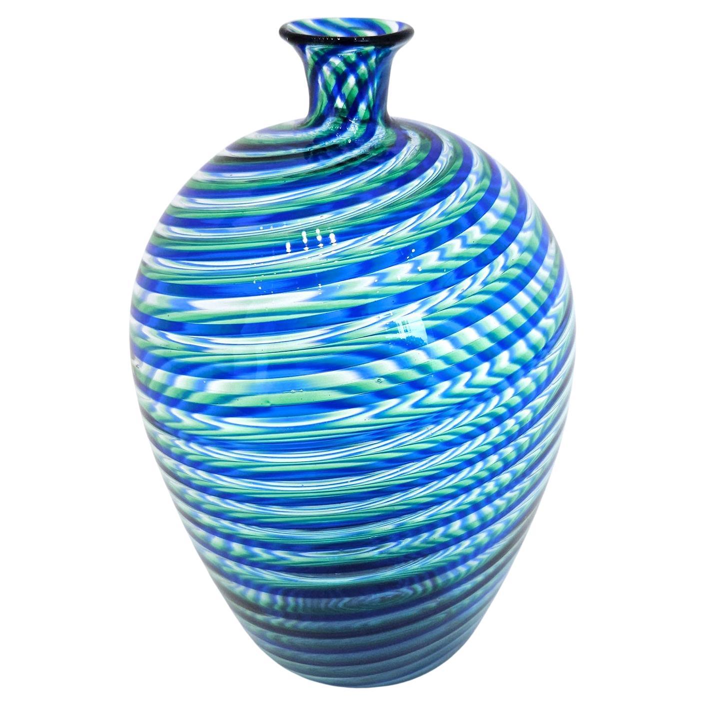 Bottiglia / Vaso in vetro artistico di Murano 
A Canne Ritorte
, Venezia, Italia, 1960 ca.