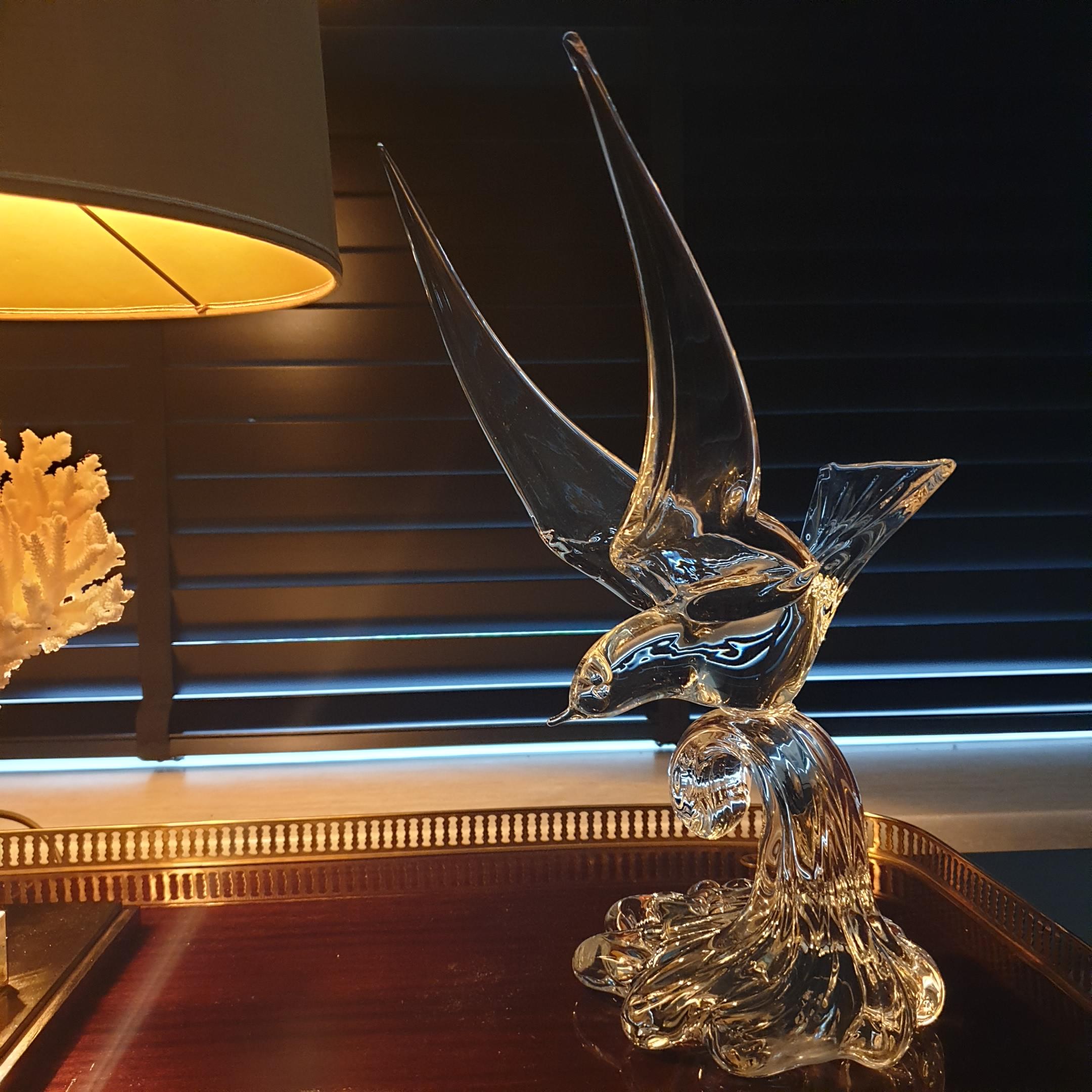 Large Murano glass table sculpture.
A seagull on a wave.
The bottom is marked with B R 83.