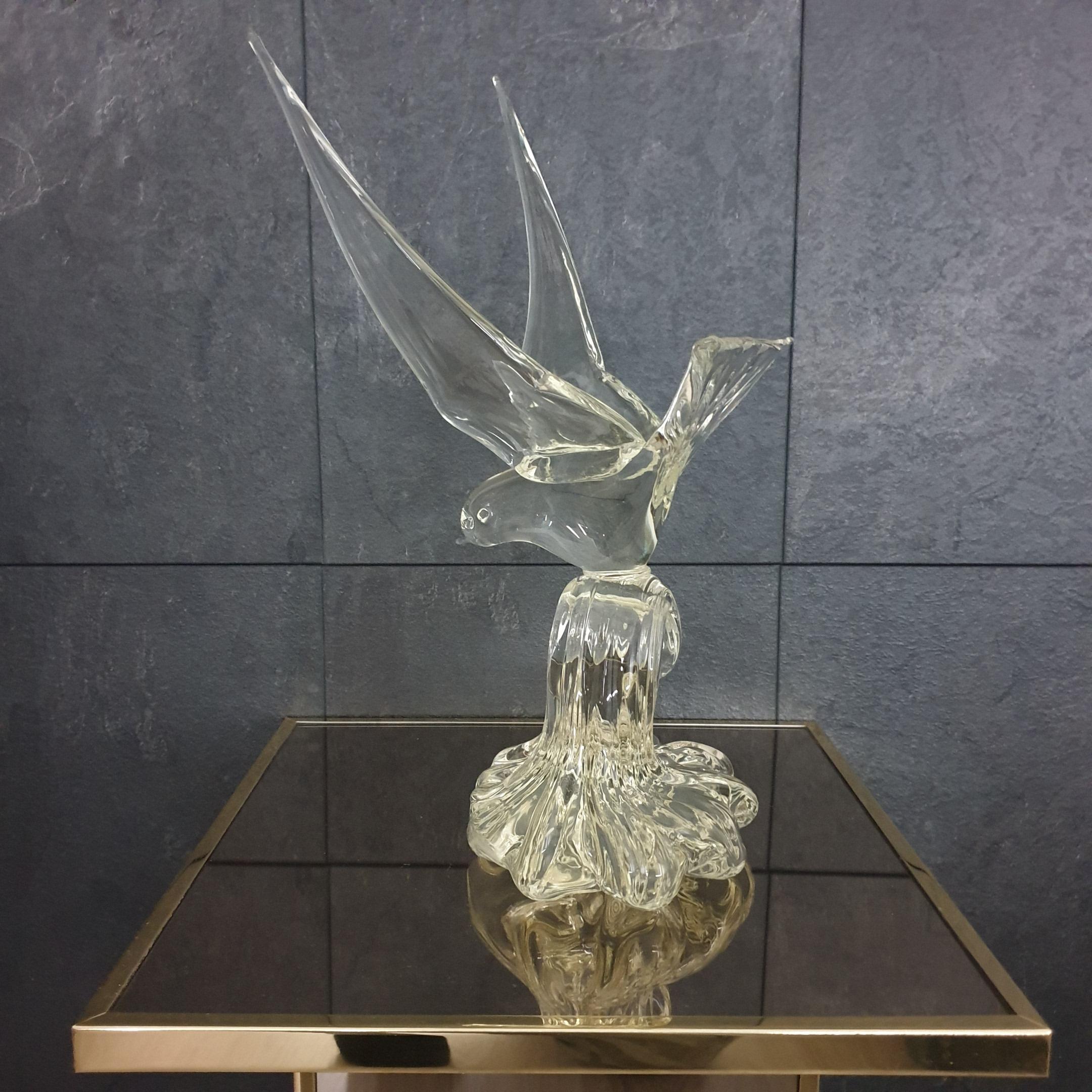 Hollywood Regency Murano Abstract Glass Bird Seagull Table Sculpture by Murano, 1970s For Sale