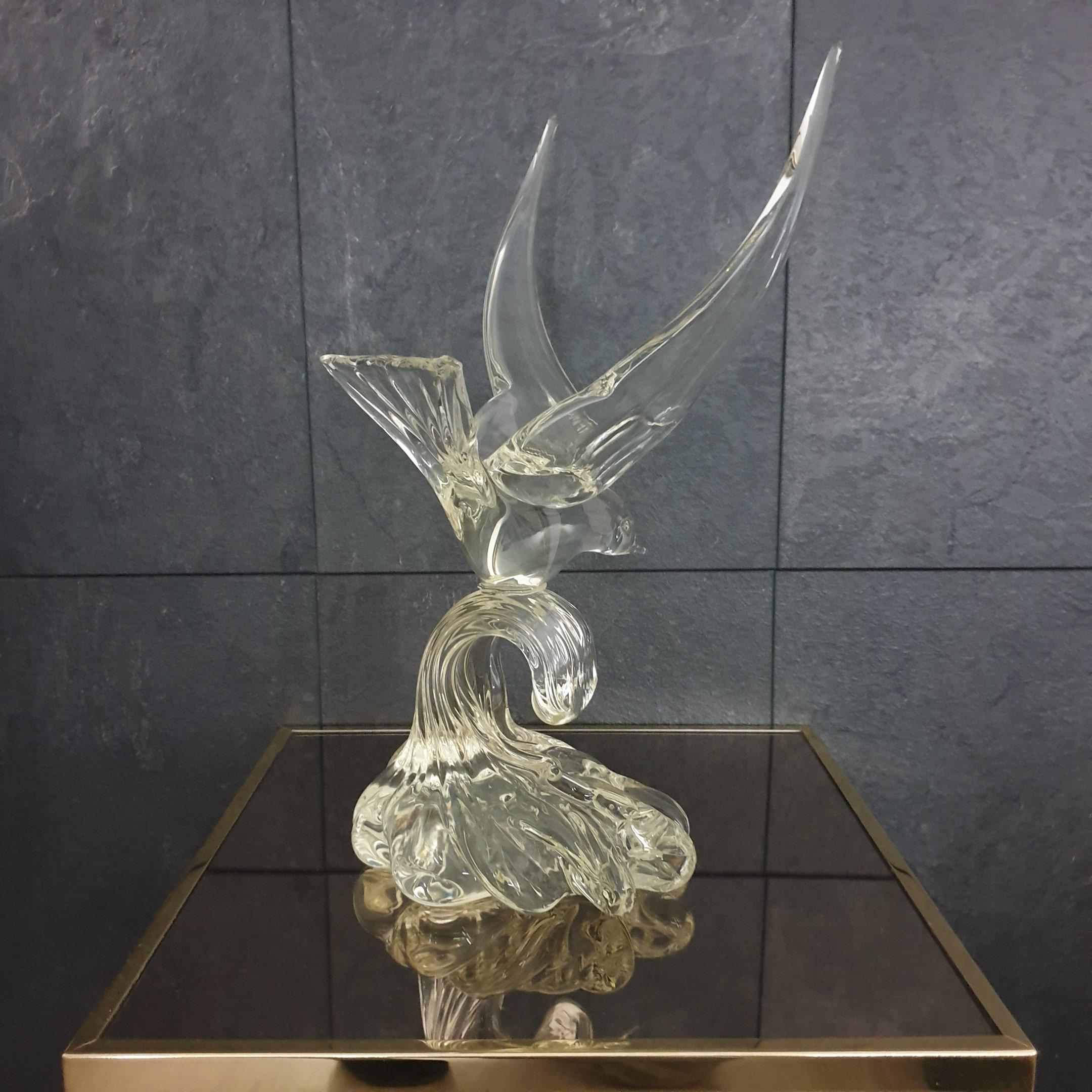 Murano Abstract Glass Bird Seagull Table Sculpture by Murano, 1970s In Good Condition For Sale In Valkenswaard, NL