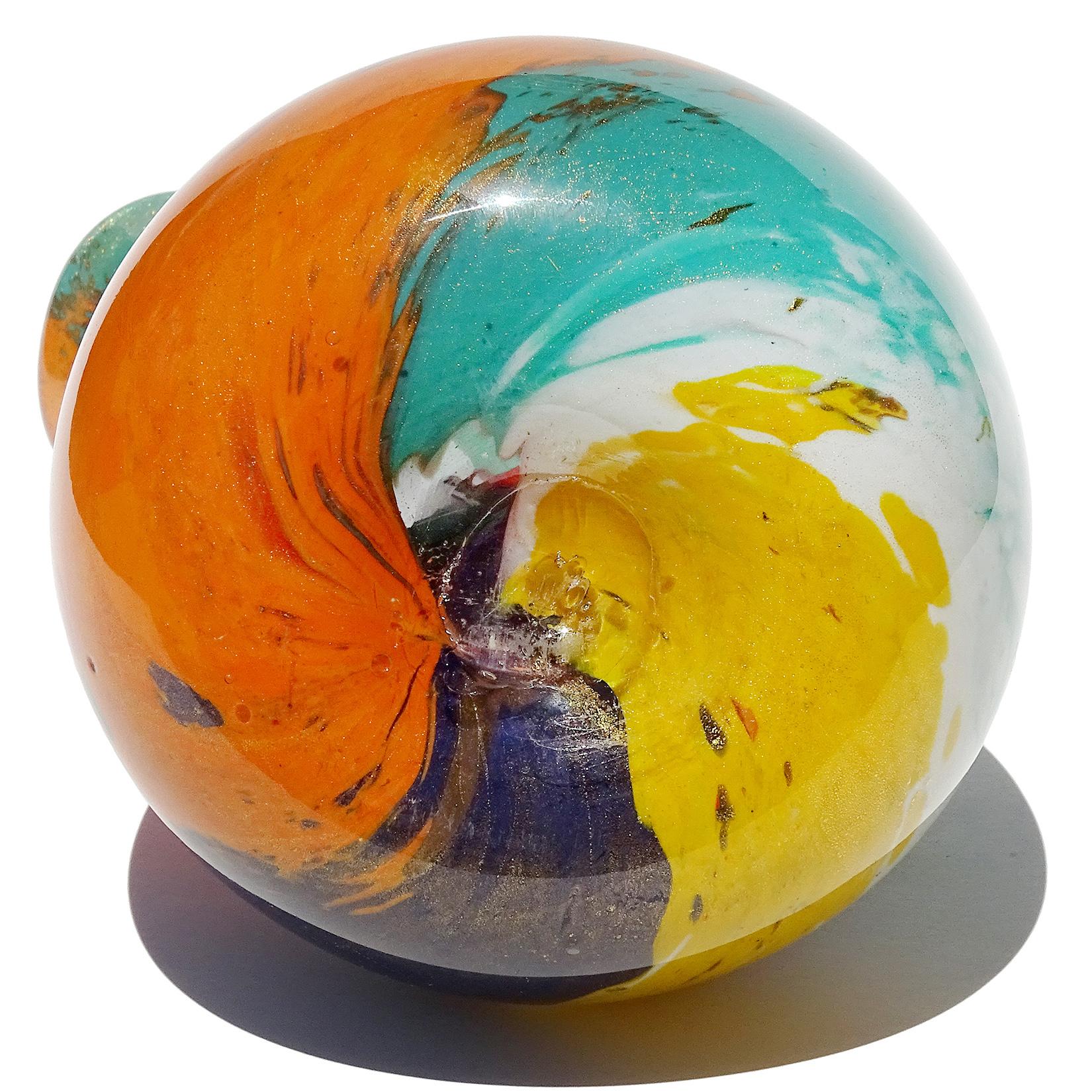 Vaso da fiori in vetro artistico di Murano, astratto, pittorico e orientale, a macchie d'oro in vendita 2