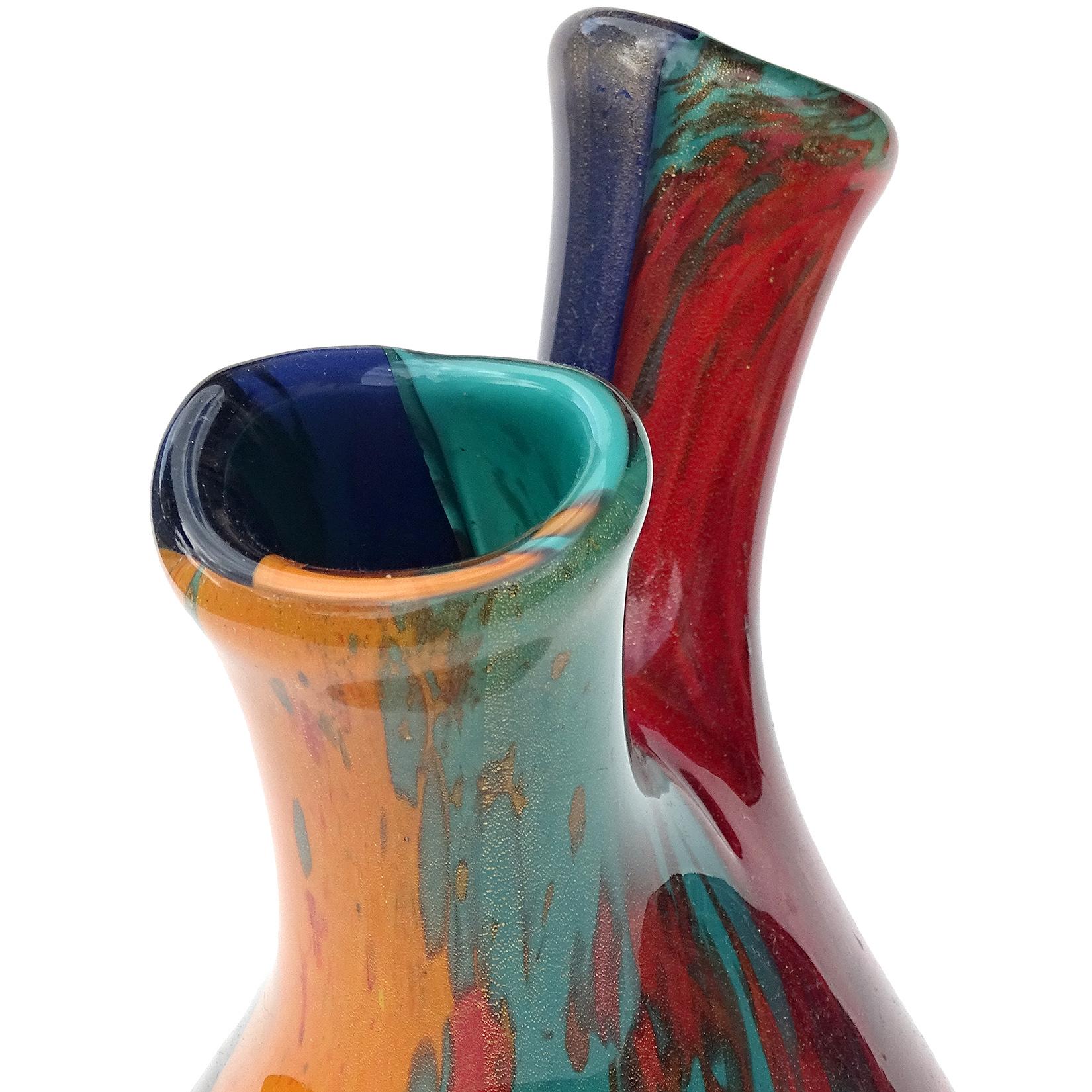 Italiano Vaso da fiori in vetro artistico di Murano, astratto, pittorico e orientale, a macchie d'oro in vendita