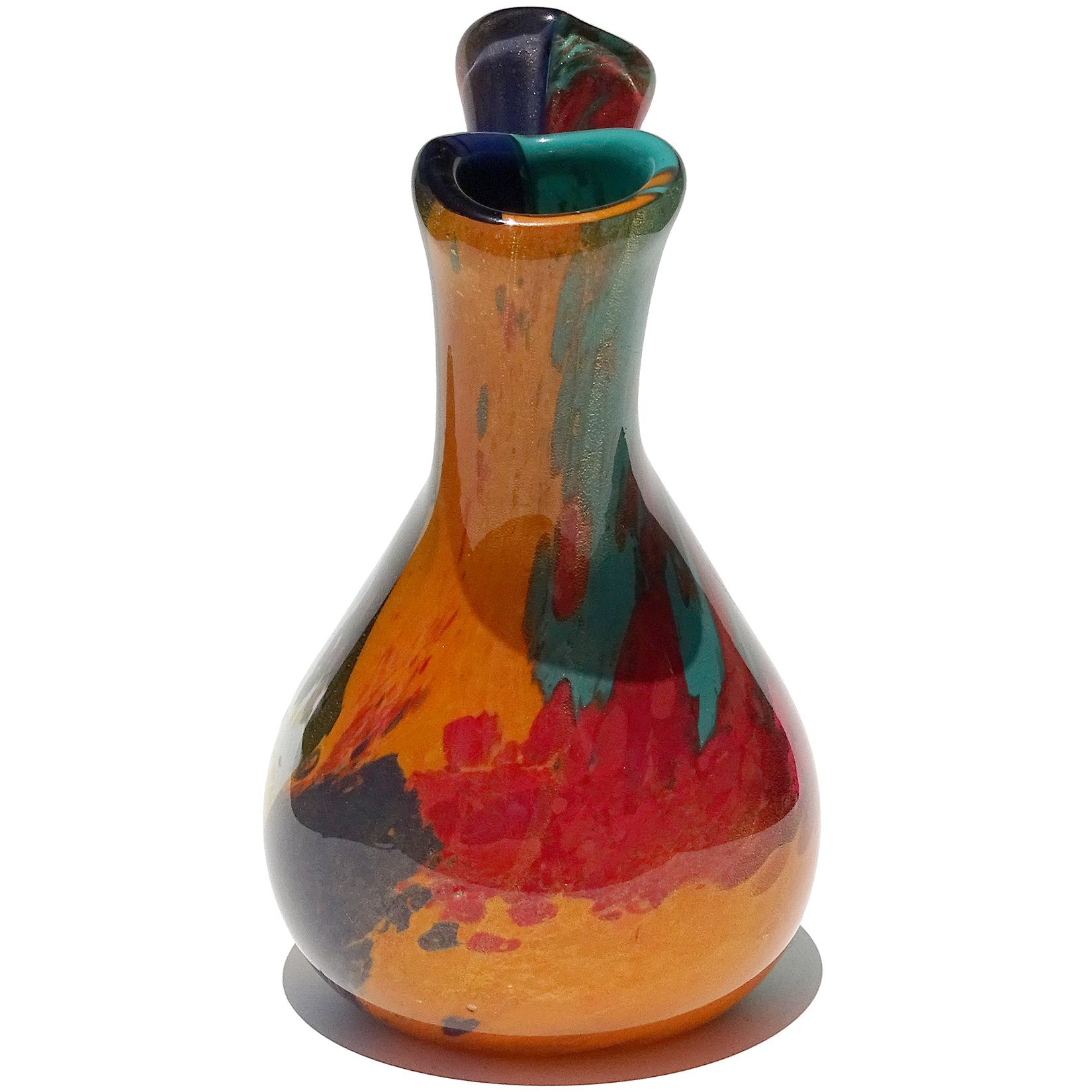 Fatto a mano Vaso da fiori in vetro artistico di Murano, astratto, pittorico e orientale, a macchie d'oro in vendita