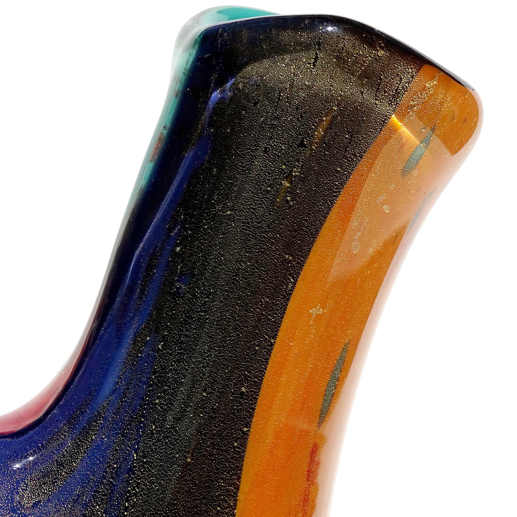 Vetro Vaso da fiori in vetro artistico di Murano, astratto, pittorico e orientale, a macchie d'oro in vendita