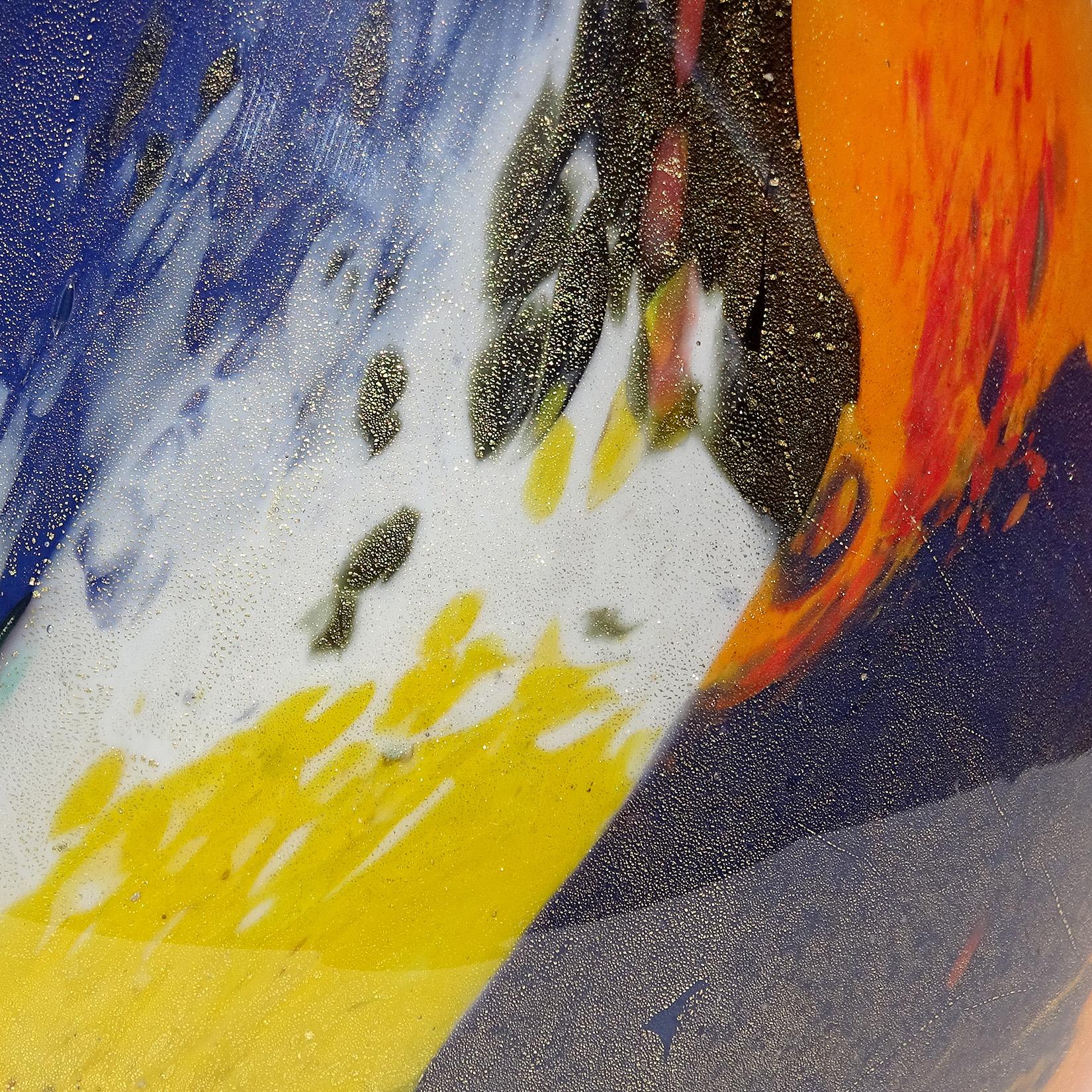 Vaso da fiori in vetro artistico di Murano, astratto, pittorico e orientale, a macchie d'oro in vendita 1