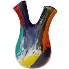 Murano Abstract Painterly Oriente Gold Flecks Italian Art Glass Flower Vase