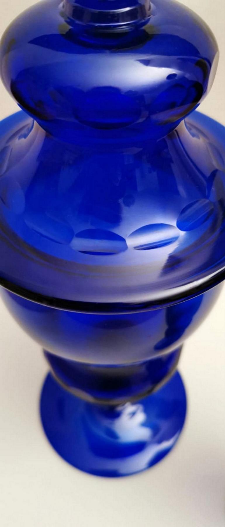 Paire de bouteilles italiennesAlbarelli de Murano avec couvercle en verre soufflé bleu en vente 2