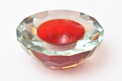 Vintage Murano Alessandro Mandruzzato Faceted Geode Red Glass Bowl, Caviar Bowl