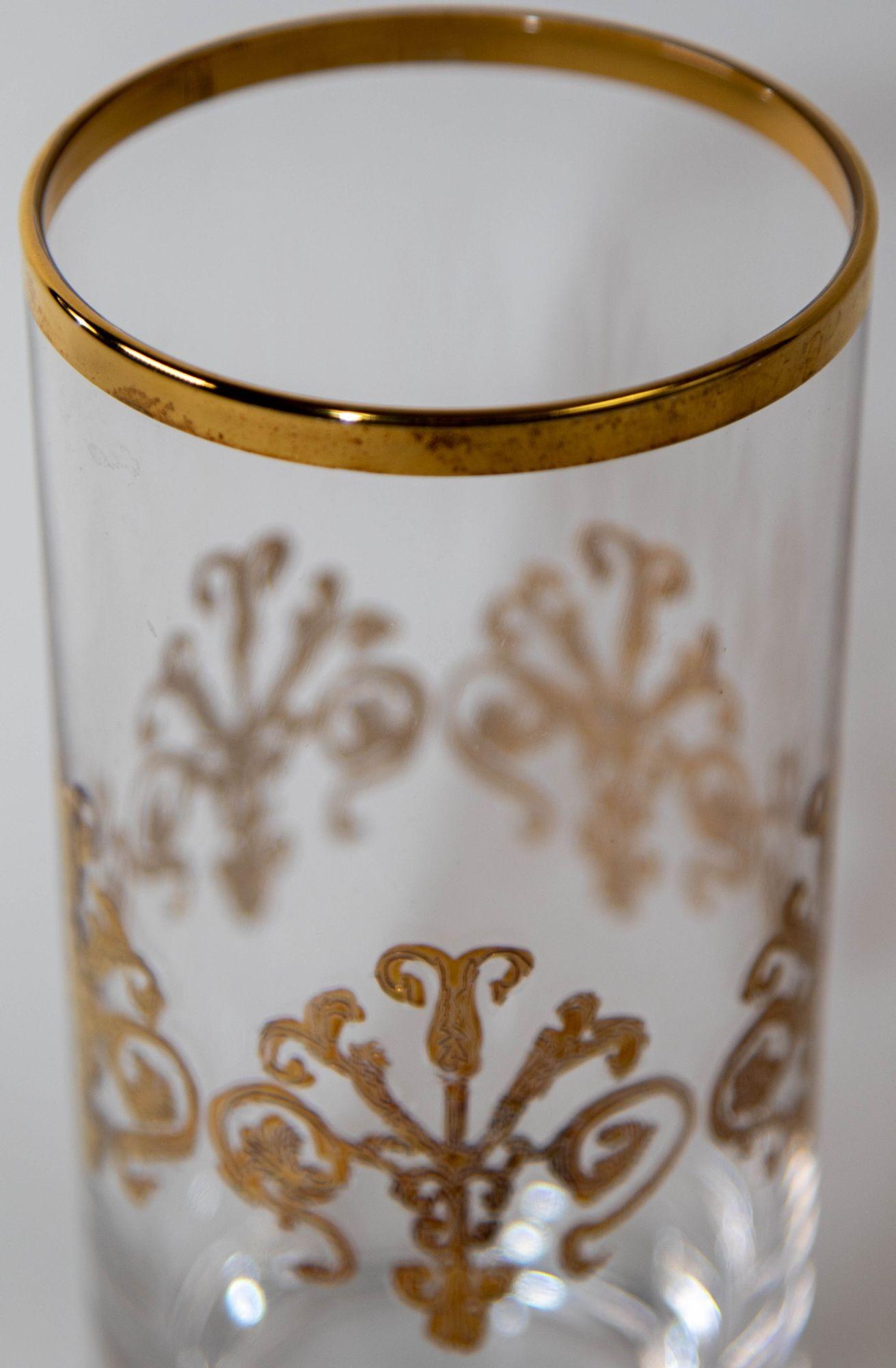 Murano Alfa & Omega Crystal Drinking Glasses set of 10 Luxury Barware 24 Kt Gold For Sale 3