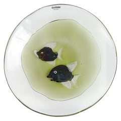 Murano Alfredo Barbini Signed Iridescent Fish Italian Art Glass Display Bowl