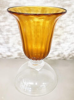 Murano Amber and Clear Glass Vase or Candleholder Acquired at Luxury Living