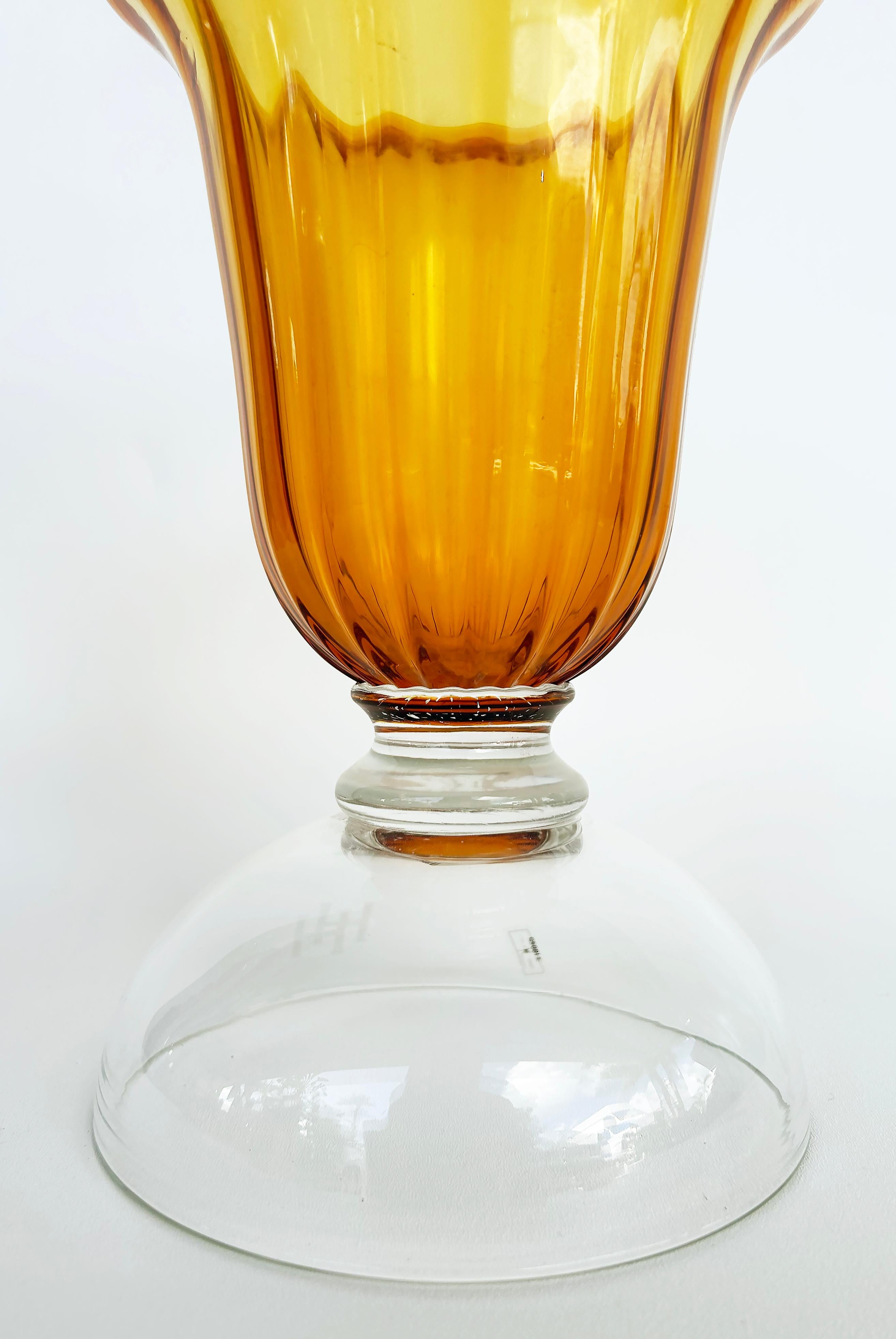 Italiano Vaso o portacandele in vetro trasparente e ambra di Murano acquistato da Luxury Living in vendita