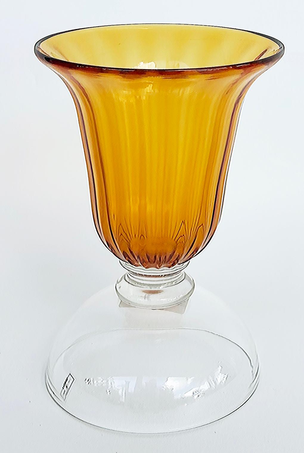 Vetro soffiato Vaso o portacandele in vetro trasparente e ambra di Murano acquistato da Luxury Living in vendita