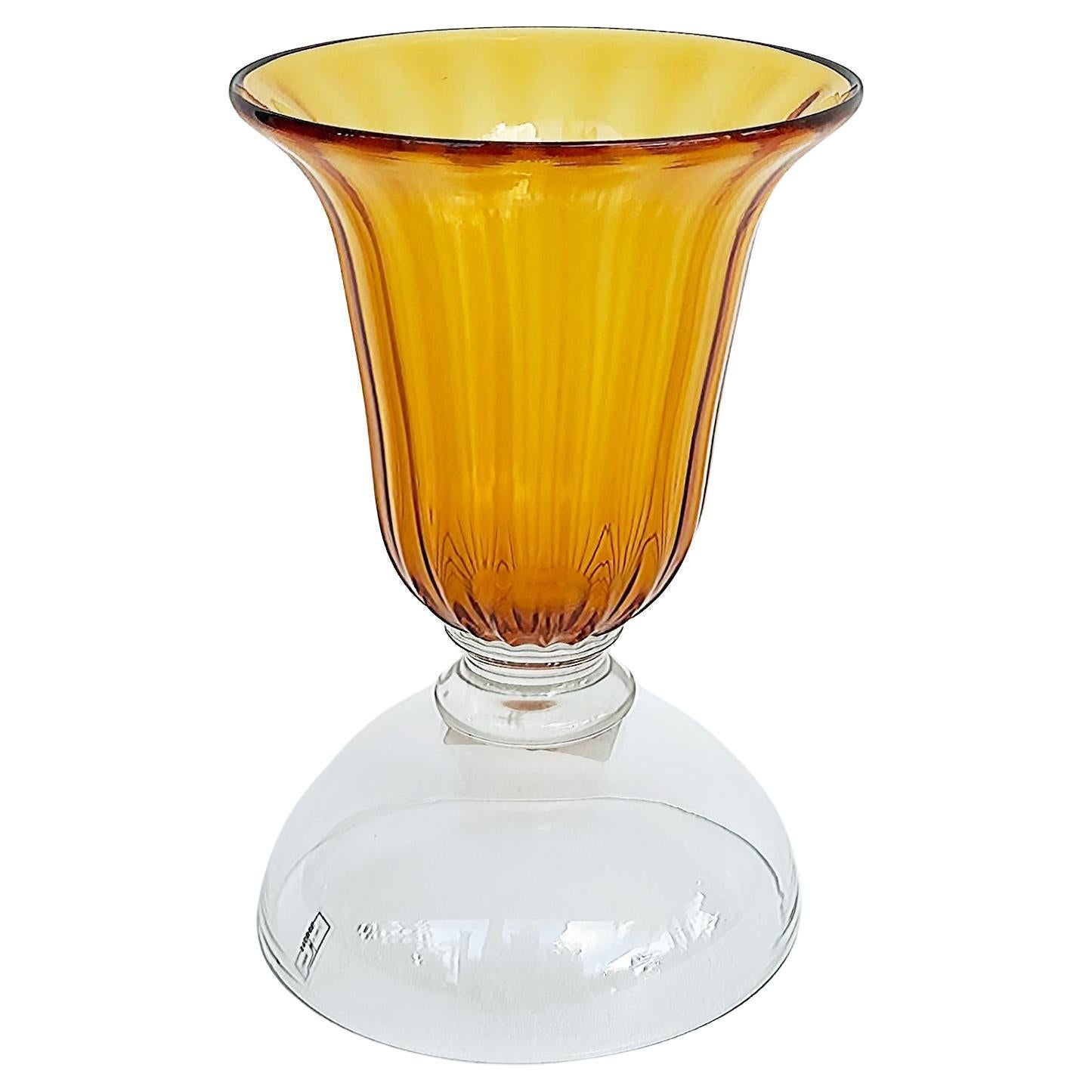 Vaso o portacandele in vetro trasparente e ambra di Murano acquistato da Luxury Living