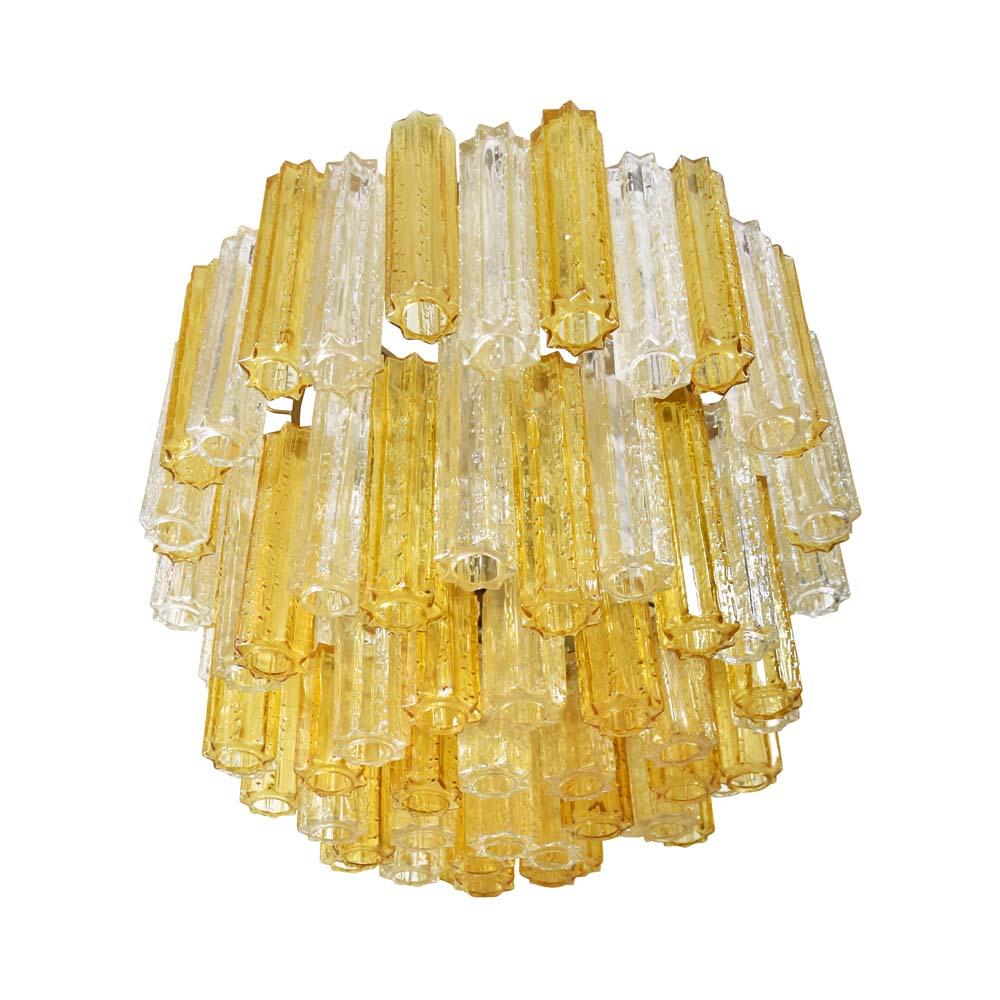 Mid-Century Modern Murano Amber and Clear Tronchi Chandelier Venini Style