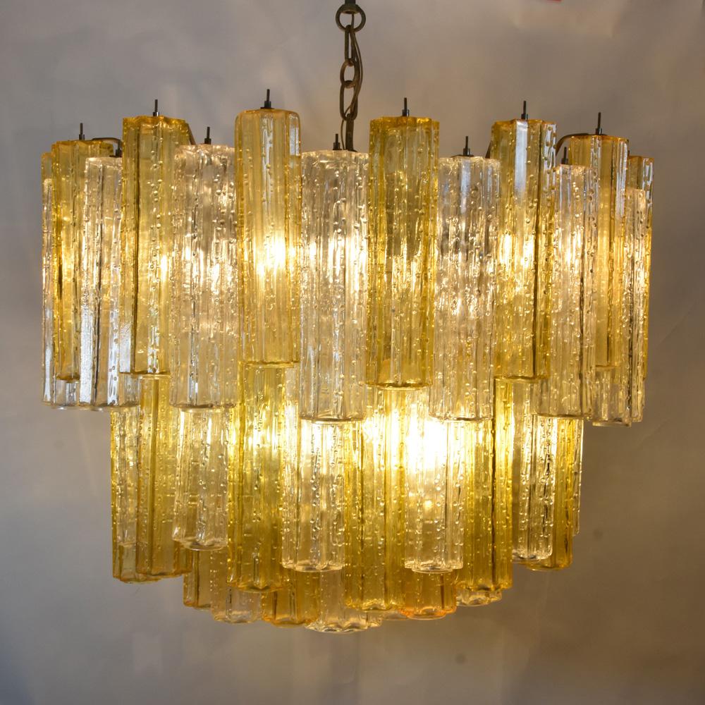 Mid-20th Century Murano Amber and Clear Tronchi Chandelier Venini Style