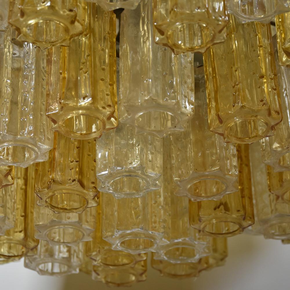 Steel Murano Amber and Clear Tronchi Chandelier Venini Style