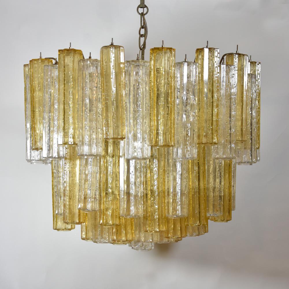 Murano Amber and Clear Tronchi Chandelier Venini Style 1