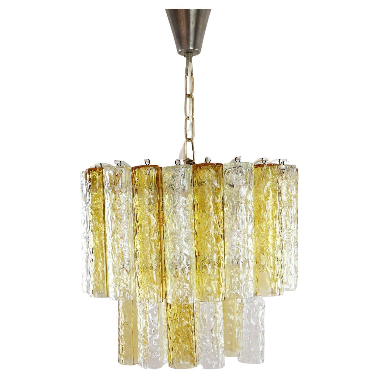 Murano Amber and Clear Tronchi Chandelier Venini