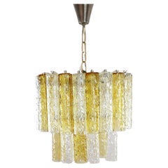 Vintage Murano Amber and Clear Tronchi Chandelier Venini