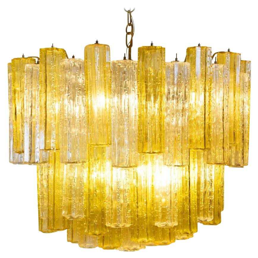 Murano Amber and Clear Tronchi Chandelier Venini Style