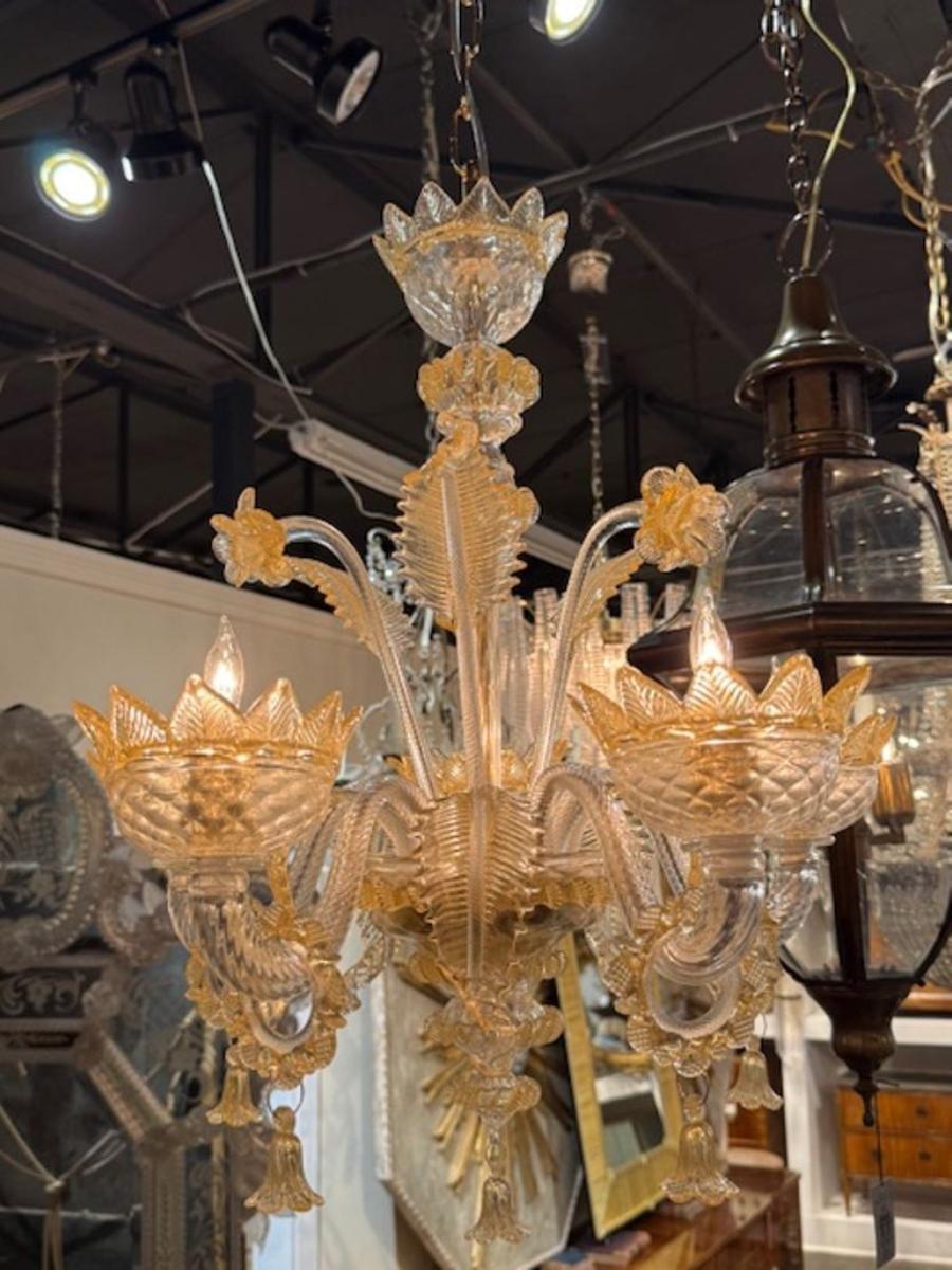 Lampadario ambra e trasparente di Murano In condizioni buone in vendita a Dallas, TX