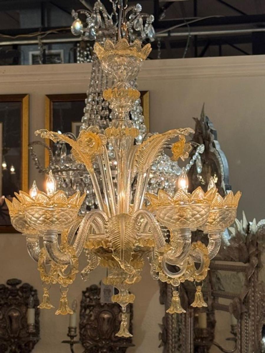 XXI secolo e contemporaneo Lampadario ambra e trasparente di Murano in vendita