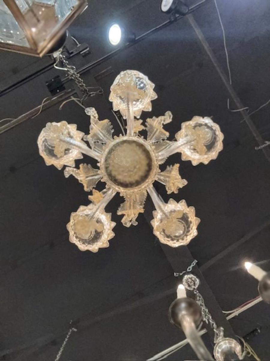 Vetro soffiato Lampadario ambra e trasparente di Murano in vendita