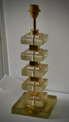 Murano Amber and Gold Art Glass and Brass Midcentury Table Lamp, 2000