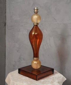 Art Deco Murano Amber and Gold Blown Glass Table Lamp, 1980