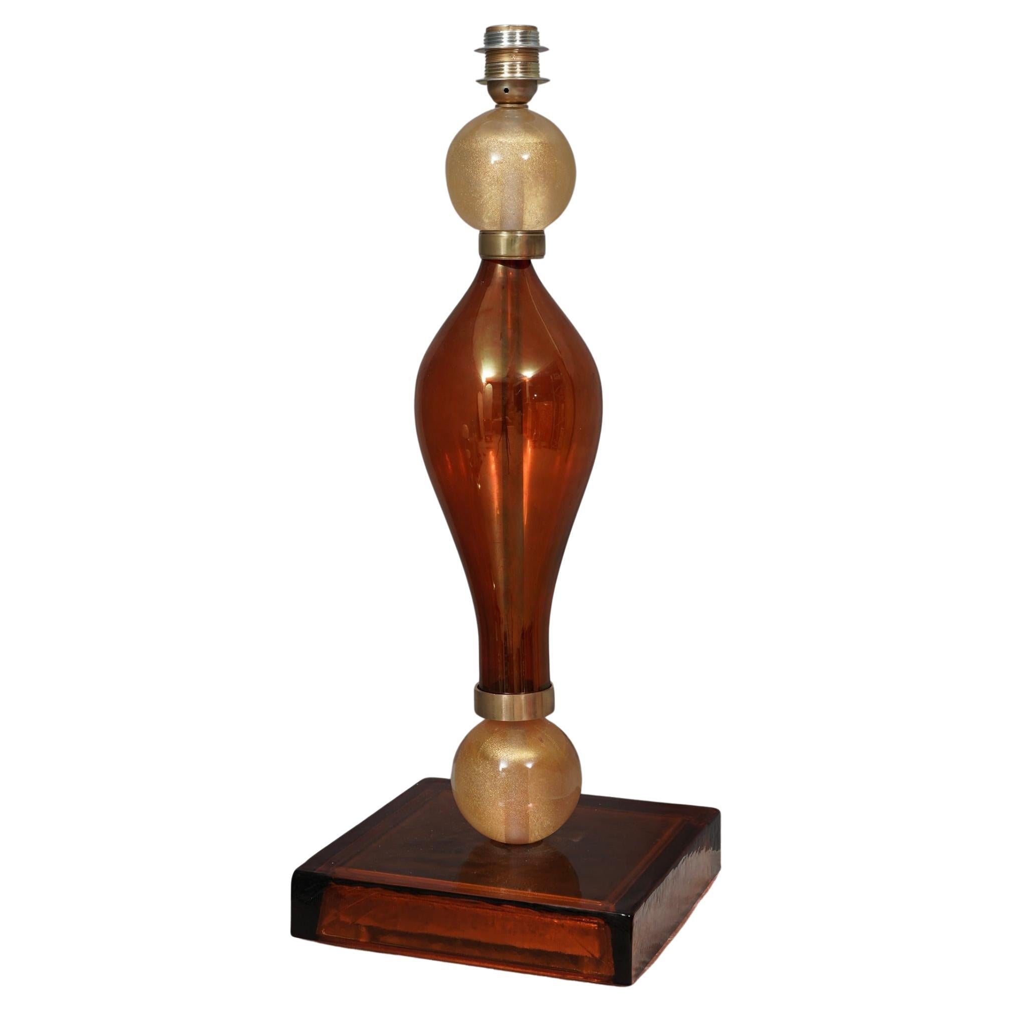 Murano Amber and Gold Blown Glass Table Lamp, 1980 For Sale