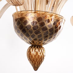 Murano Amber and Gold glass chandelier 5 lights Vintage Made in Italy in stock