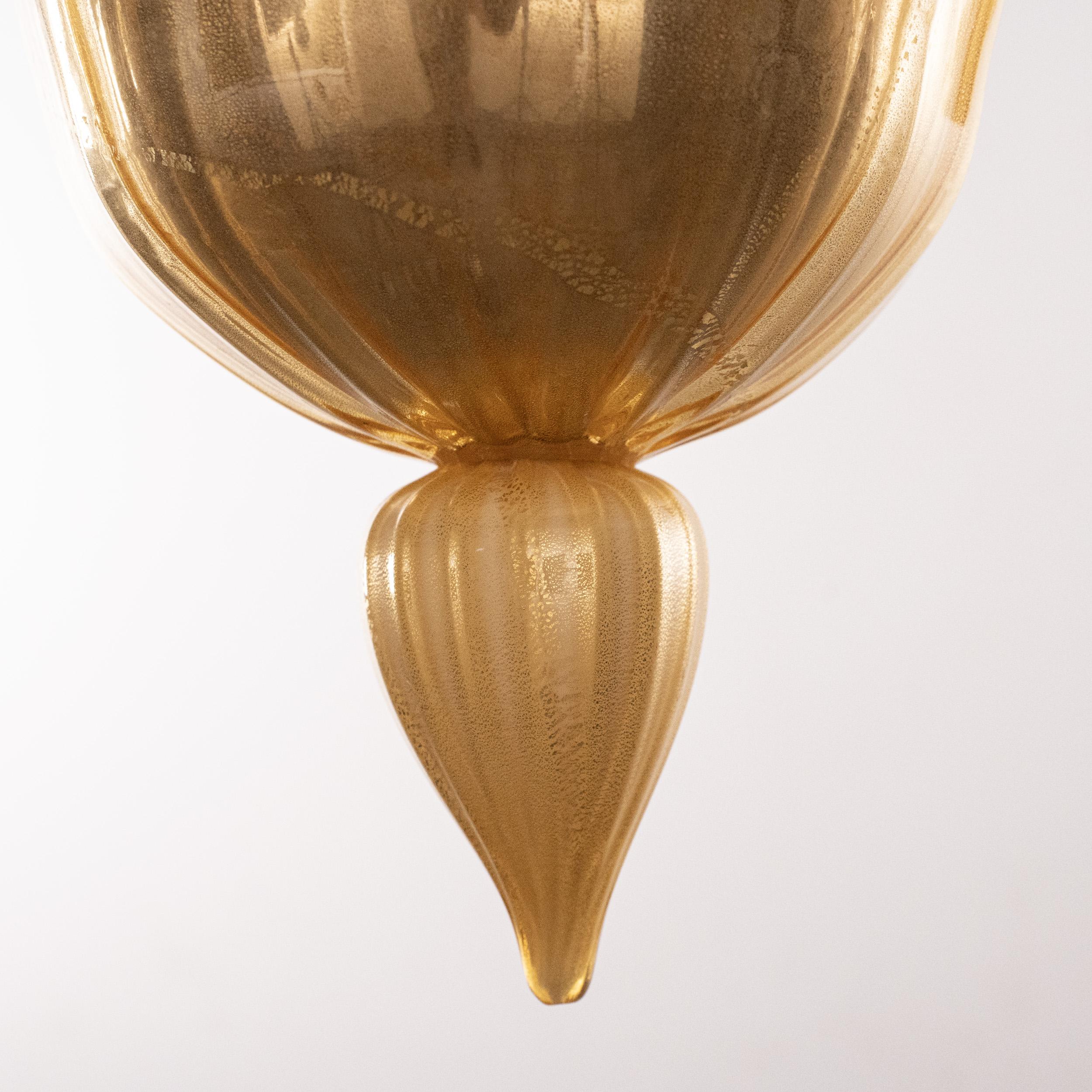 20ième siècle Lustre en verre ambre et or Murano 5 lumières Vintage Made in Italy en stock en vente