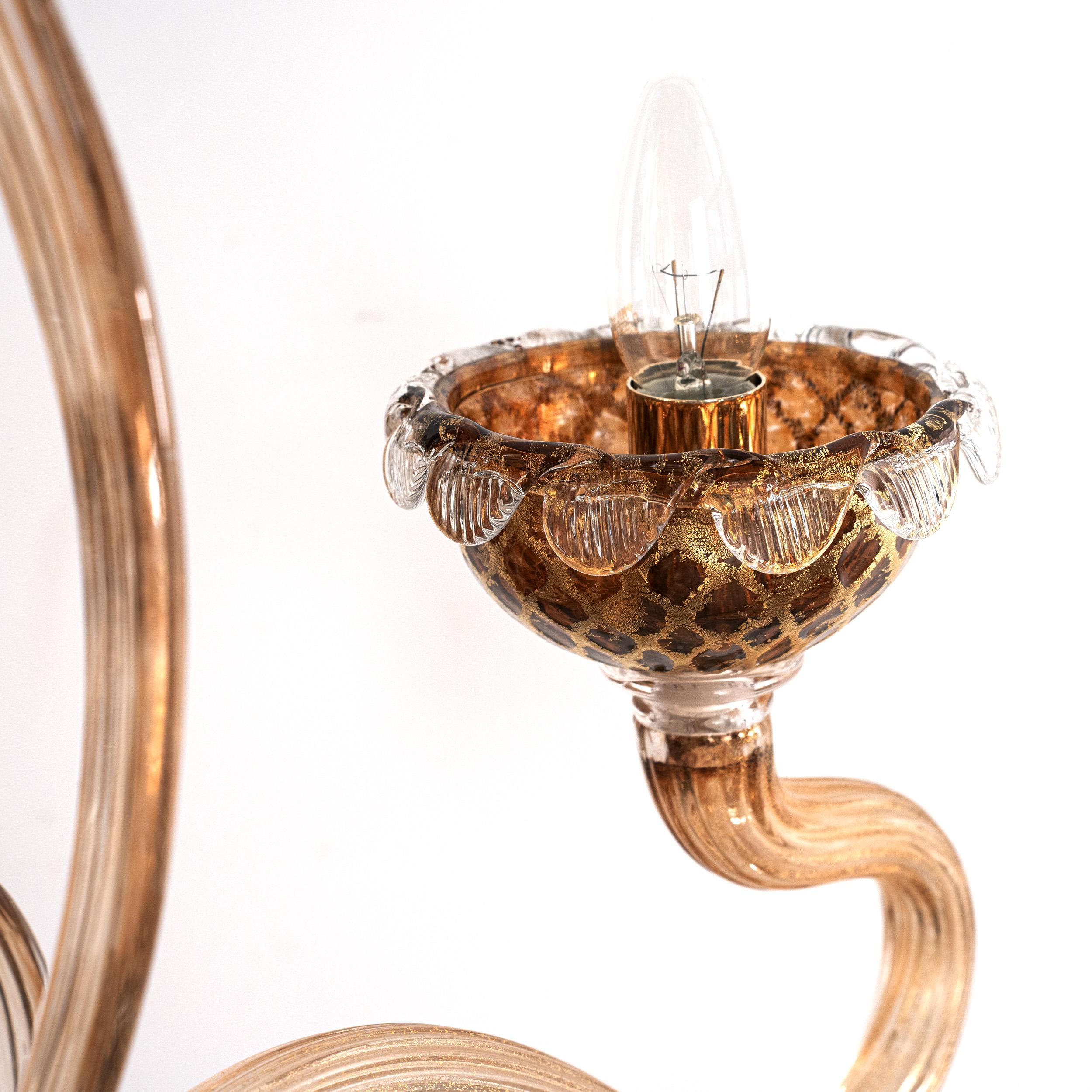 XX secolo Lampadario in vetro di Murano ambra e oro a 5 luci Vintage Made in Italy in stock in vendita