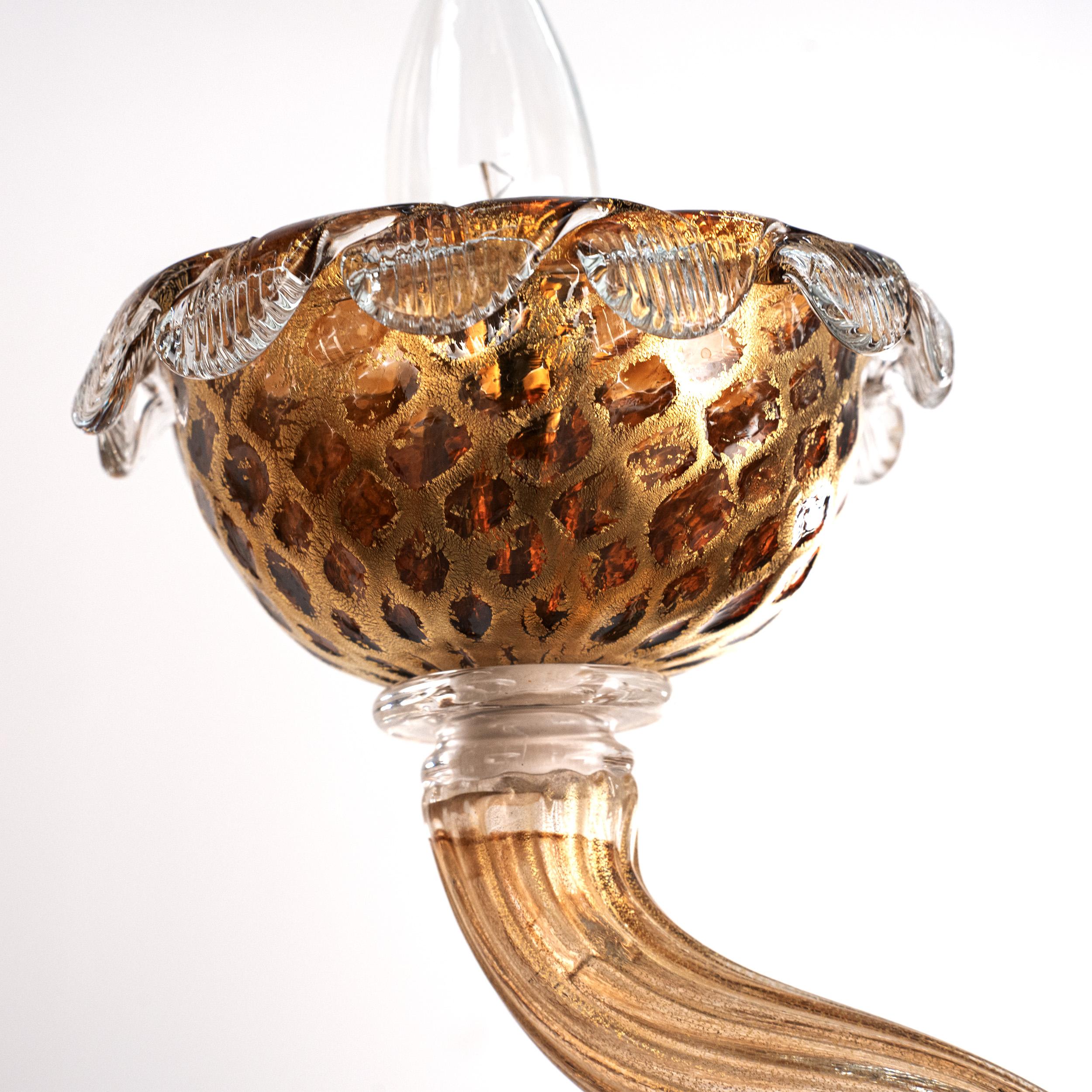 Ottone Lampadario in vetro di Murano ambra e oro a 5 luci Vintage Made in Italy in stock in vendita