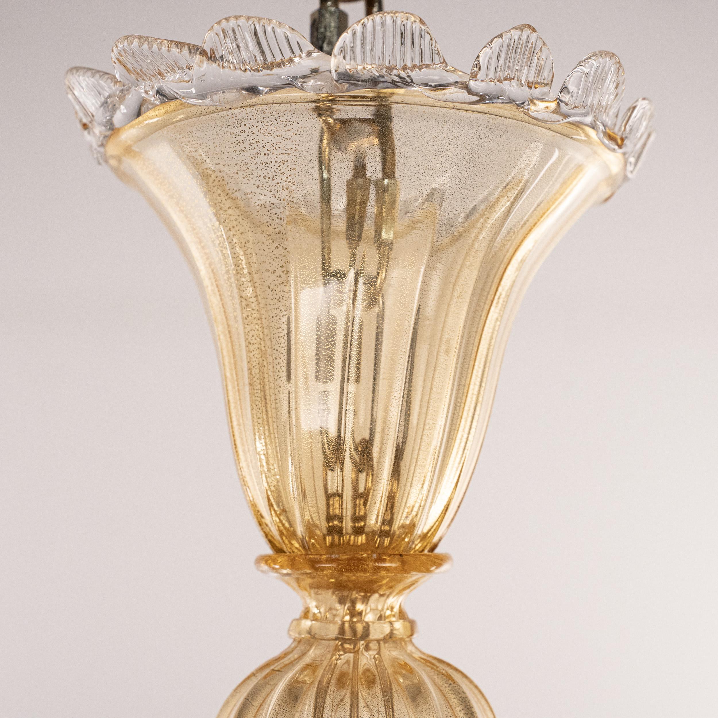 Lustre en verre ambre et or Murano 5 lumières Vintage Made in Italy en stock en vente 1