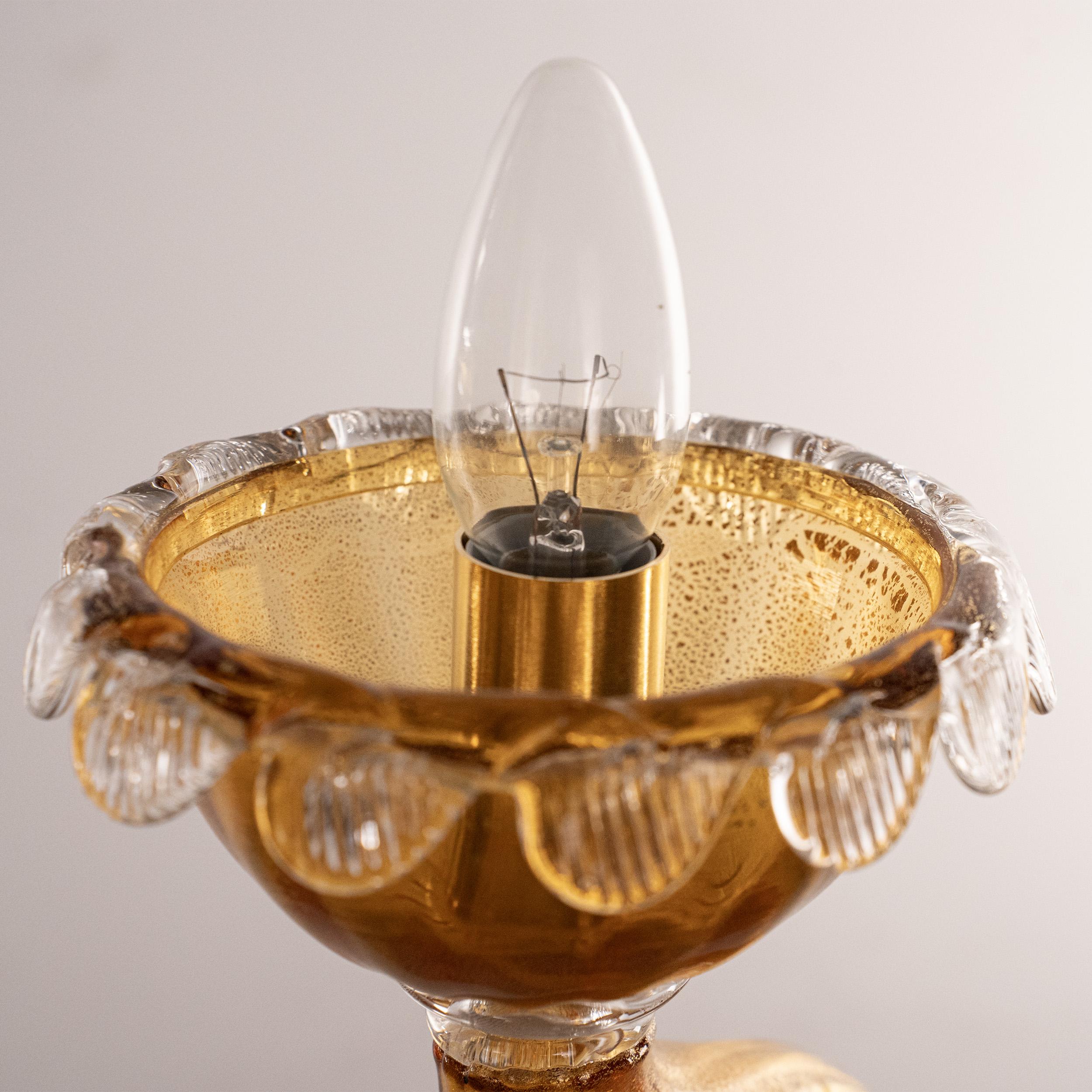 Lustre en verre ambre et or Murano 5 lumières Vintage Made in Italy en stock en vente 2