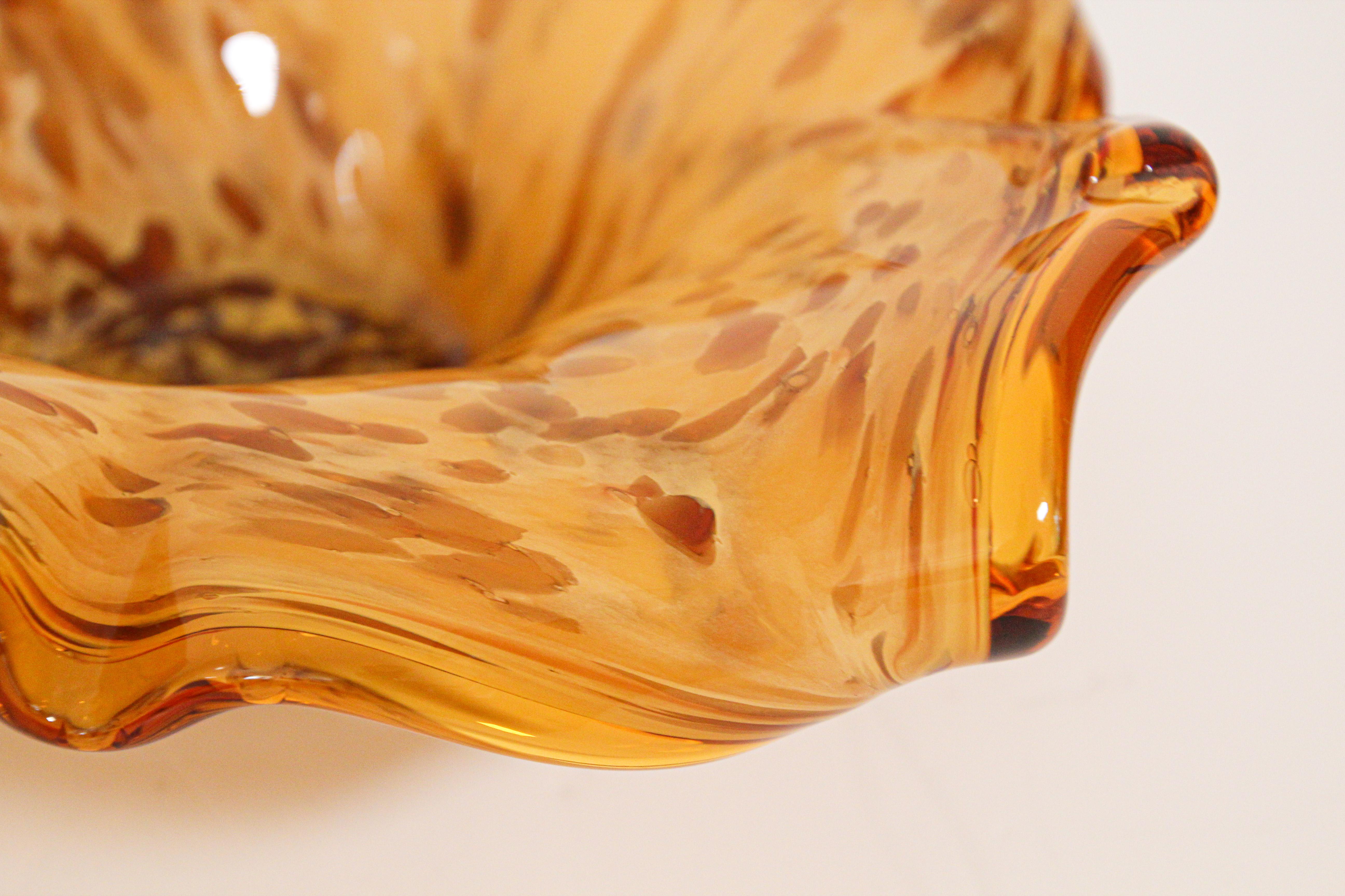Murano Amber and Gold Venetian Handblown Art Glass Bowl 1