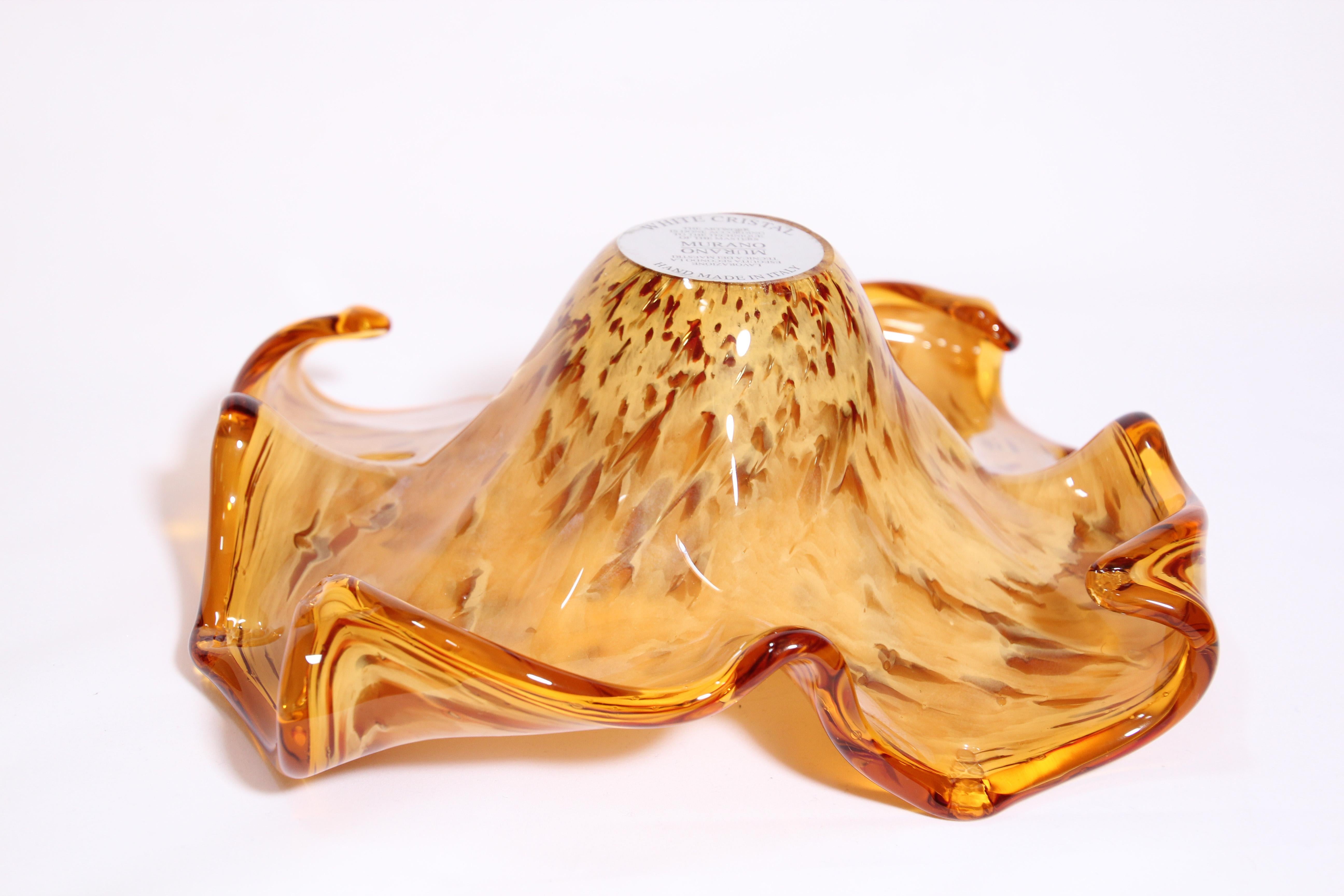 Bohemian Murano Amber and Gold Venetian Handblown Art Glass Bowl