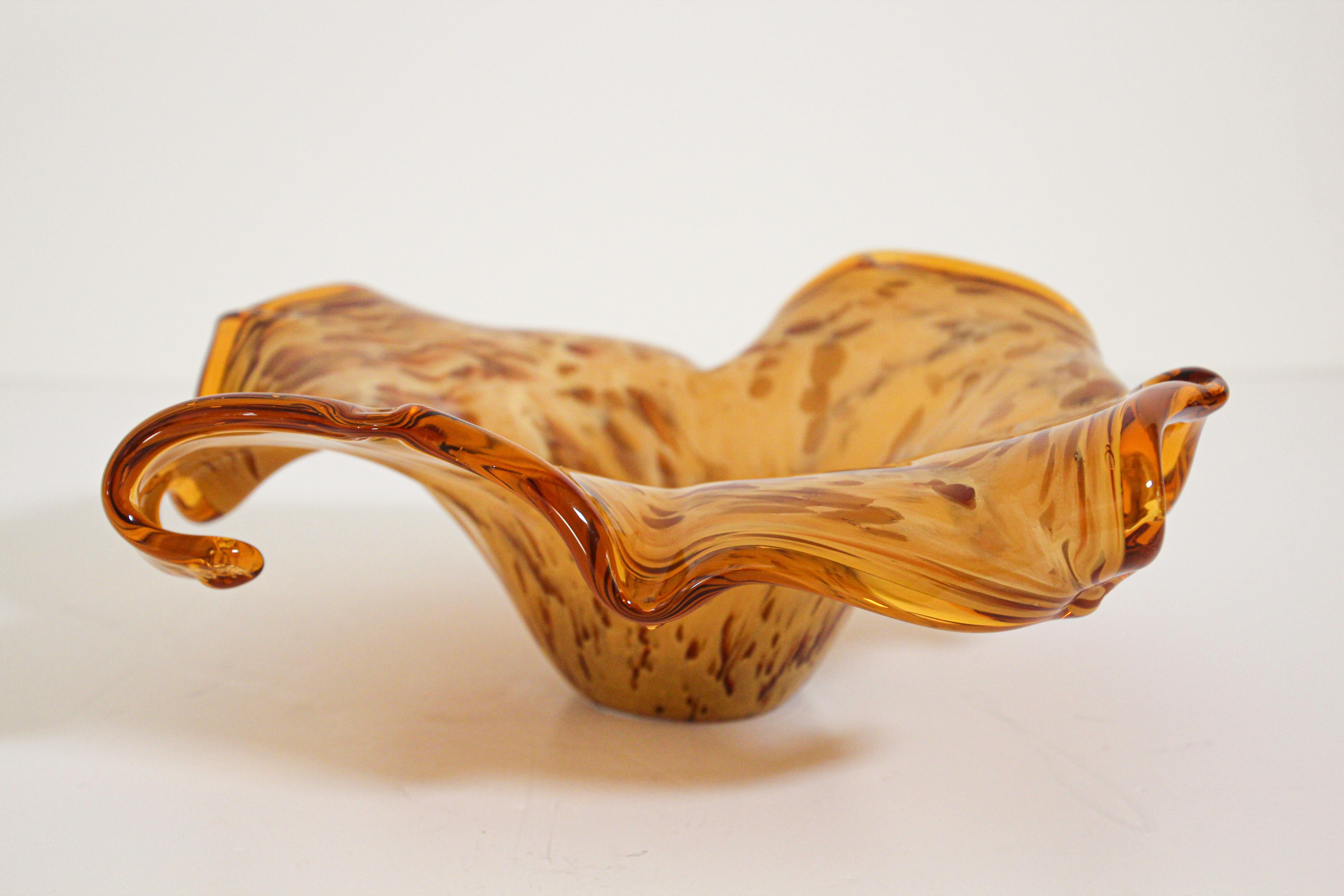 Murano Amber and Gold Venetian Handblown Art Glass Bowl 3