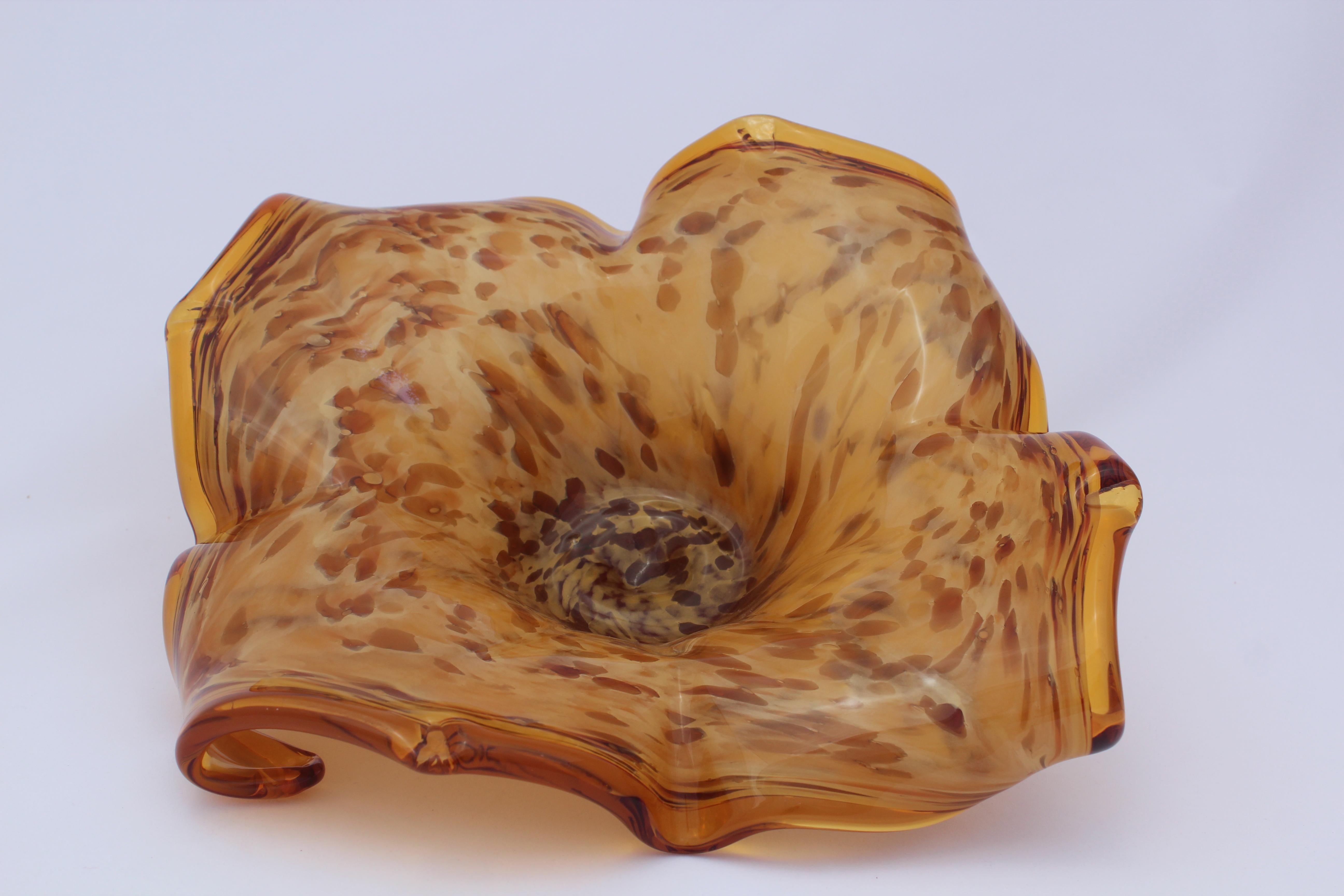 Italian Murano Amber and Gold Venetian Handblown Art Glass Bowl