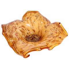 Murano Amber and Gold Venetian Handblown Art Glass Bowl