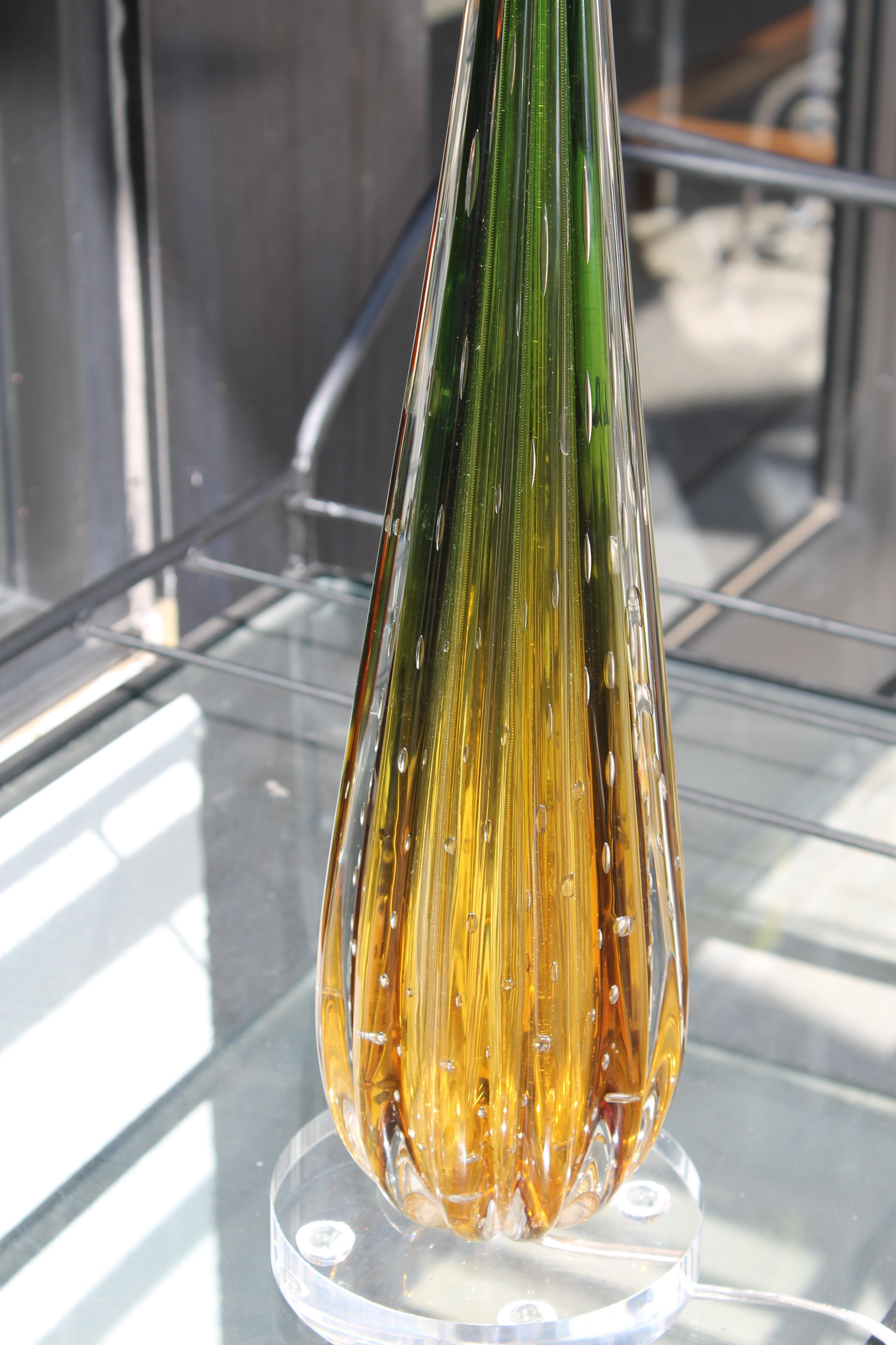 Murano Amber and Green Glass Lamp  For Sale 3