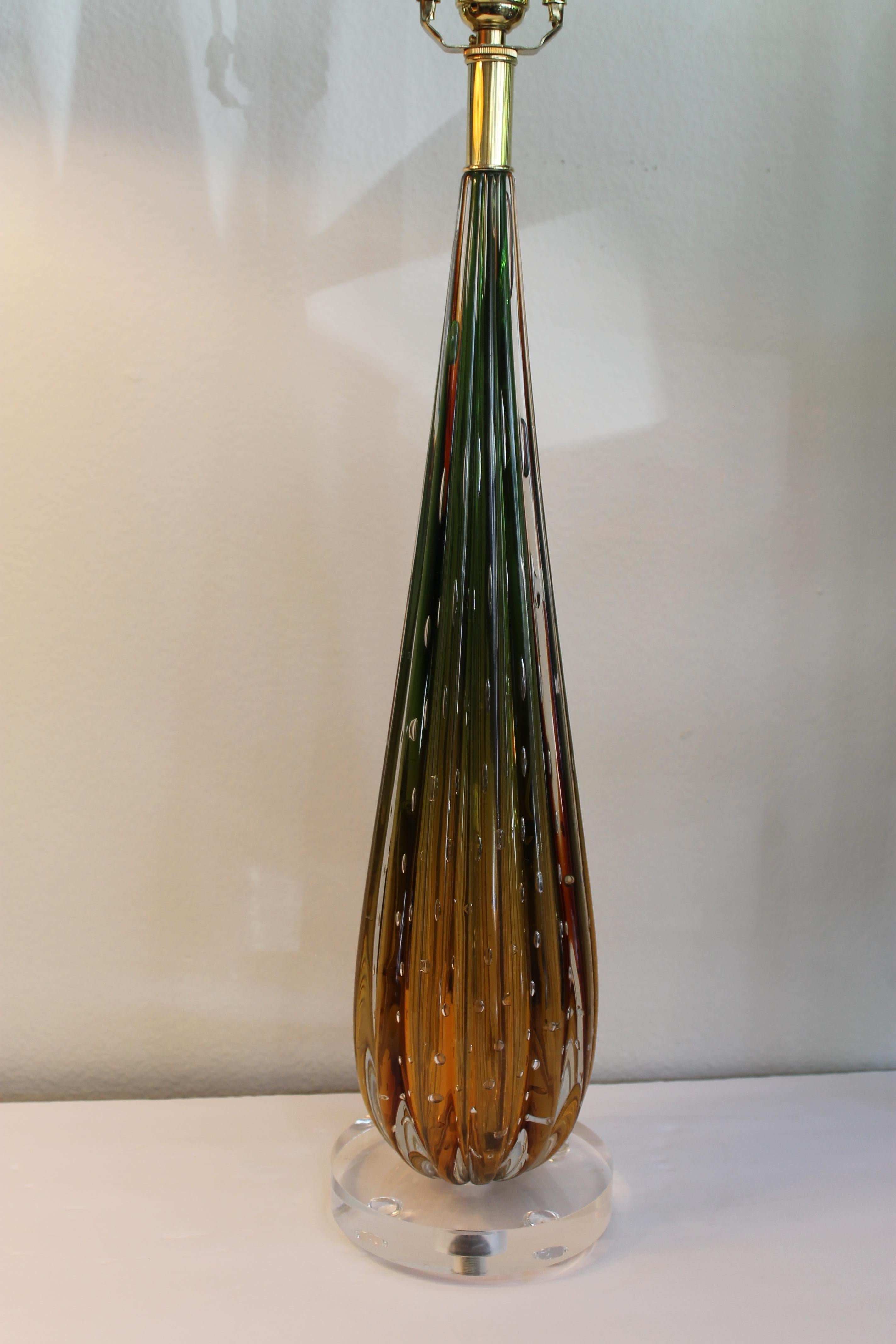 Murano Amber and Green Glass Lamp  In Good Condition For Sale In Palm Springs, CA