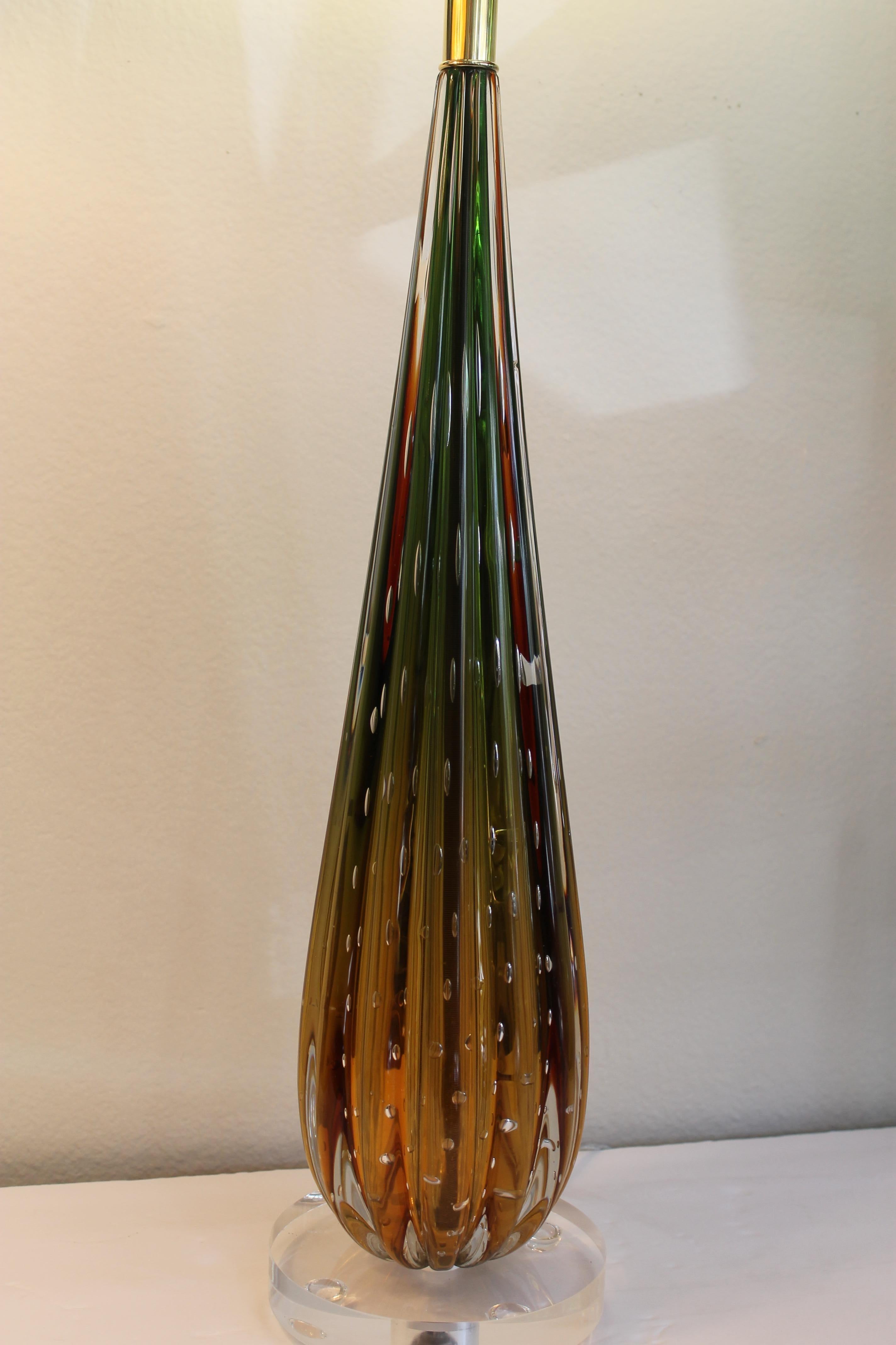 Mid-20th Century Murano Amber and Green Glass Lamp  For Sale